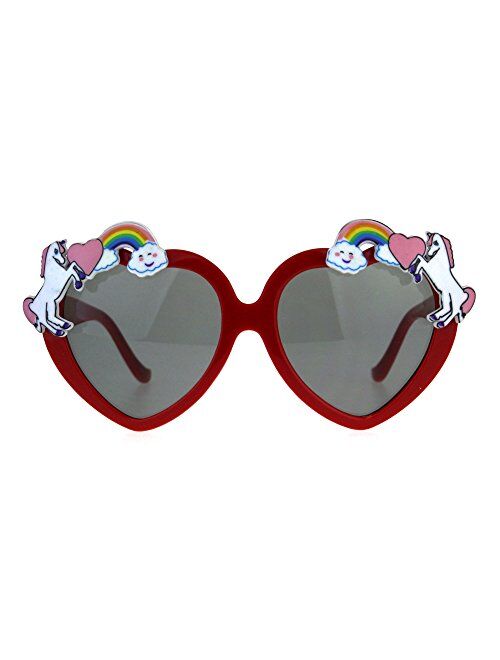 Sa106 Children Size Girls Rainbow Unicorn Heart Shape Sunglasses