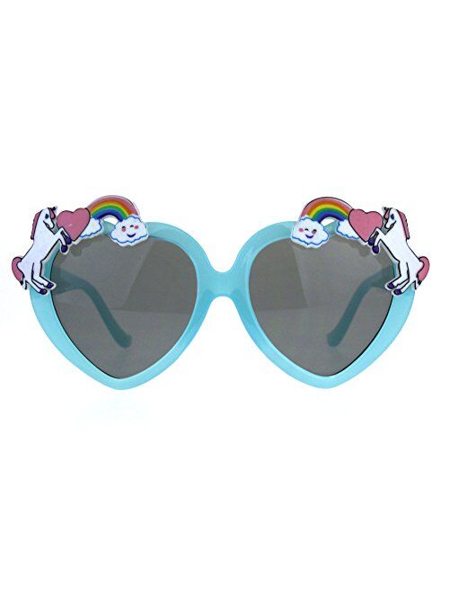 Sa106 Children Size Girls Rainbow Unicorn Heart Shape Sunglasses