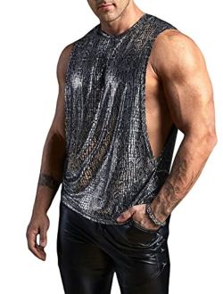 Men's Snakeskin Pattern Sleeveless Round Neck Tank Top Party Tops