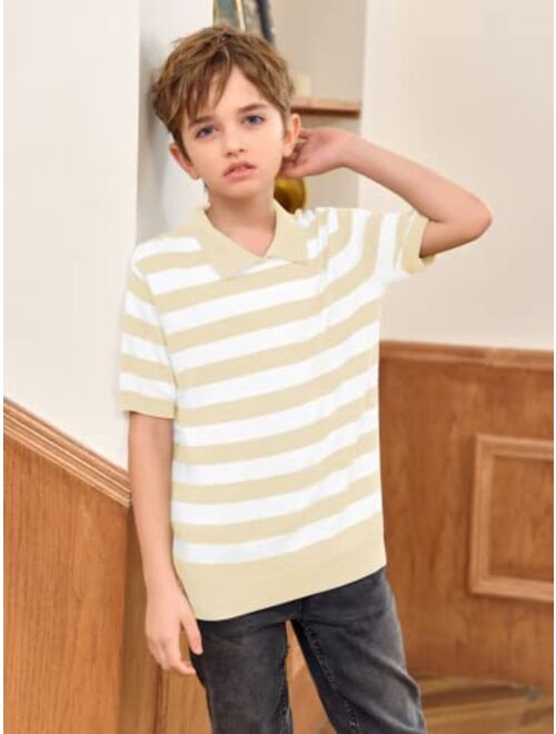 Coutgo Boys' and Toddler Striped Polo Shirt Short Sleeve Soft Knit Sweater for Kids, 5-14 Years