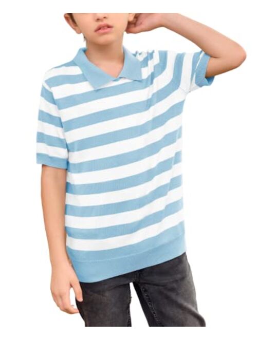 Coutgo Boys' and Toddler Striped Polo Shirt Short Sleeve Soft Knit Sweater for Kids, 5-14 Years