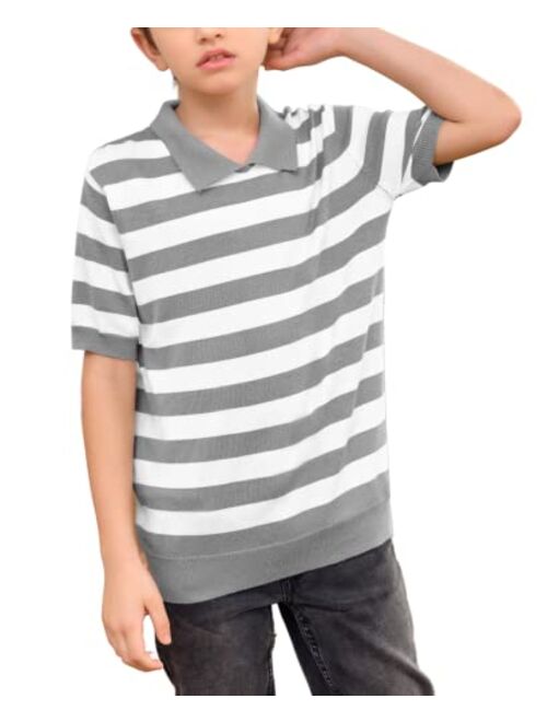 Coutgo Boys' and Toddler Striped Polo Shirt Short Sleeve Soft Knit Sweater for Kids, 5-14 Years