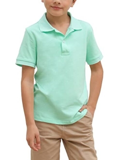 Simtuor Boys' School Uniform Short Sleeve Polo Shirt, Button Closure, Moisture Wicking Stretch Sport Shirts for Kids and Teens