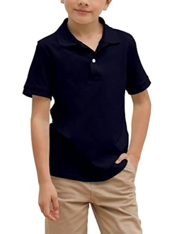 Simtuor Boys' School Uniform Short Sleeve Polo Shirt, Button Closure, Moisture Wicking Stretch Sport Shirts for Kids and Teens