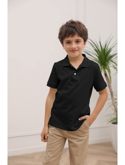 Simtuor Boys' School Uniform Short Sleeve Polo Shirt, Button Closure, Moisture Wicking Stretch Sport Shirts for Kids and Teens