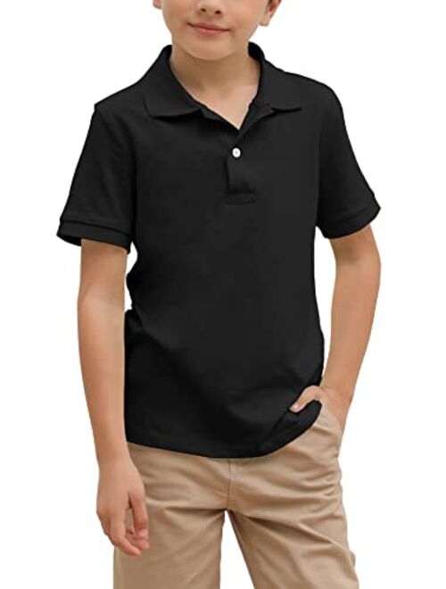 Simtuor Boys' School Uniform Short Sleeve Polo Shirt, Button Closure, Moisture Wicking Stretch Sport Shirts for Kids and Teens