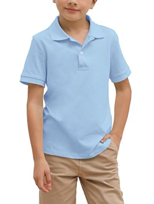 Simtuor Boys' School Uniform Short Sleeve Polo Shirt, Button Closure, Moisture Wicking Stretch Sport Shirts for Kids and Teens