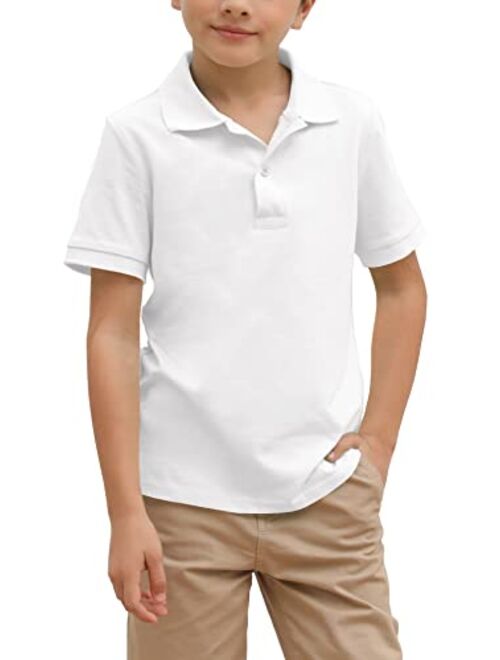 Simtuor Boys' School Uniform Short Sleeve Polo Shirt, Button Closure, Moisture Wicking Stretch Sport Shirts for Kids and Teens