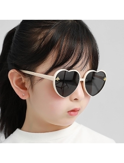 JINHUIBBA Kids Heart shaped Sunglasses Cute Bee Frame Age 3-10 UV400 Protection Fashion Sunnies for Outdoor Summer