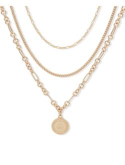 Lauren Ralph Lauren Gold-Tone Crest Layered Pendant Necklace, 16"   3" extender
