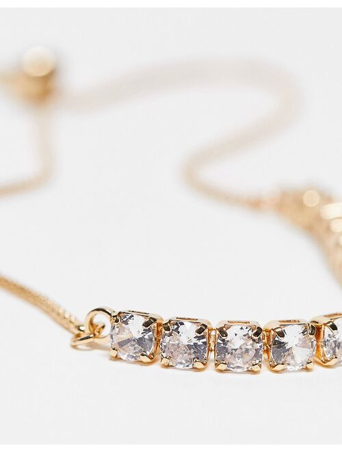 ASOS DESIGN bracelet with cubic zirconia cupchain in gold tone