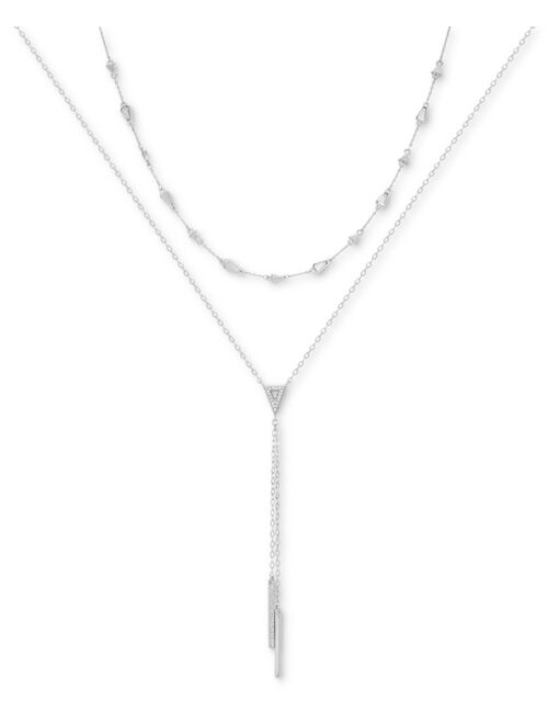 GUESS Silver-Tone Crystal & Pave Bar Layered Lariat Necklace, 18" + 2" extender