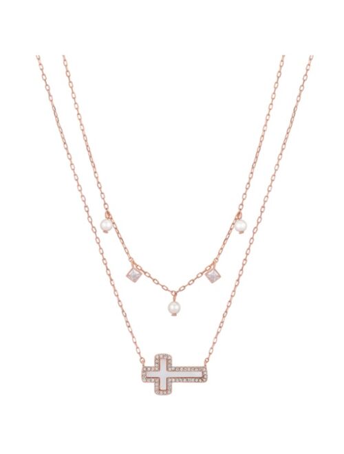 Unwritten Crystal and Genuine Mother of Pearl Cross Necklace Set