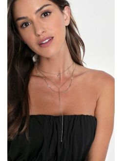 Delightful Glow Gold Rhinestone Layered Lariat Chain Necklace