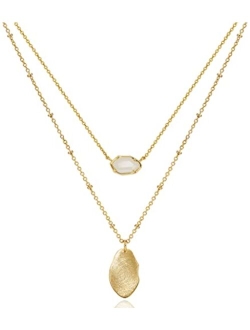 OZEL JEWELRY & GIFT Layered Gold Necklaces for Women - Crystal Colorful Delicate Cutting Pendant Necklace - 18K Gold Plated - Birthday Gifts (Made in Korea)