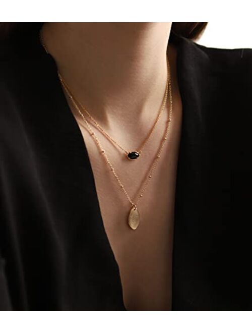 OZEL JEWELRY & GIFT Layered Gold Necklaces for Women - Crystal Colorful Delicate Cutting Pendant Necklace - 18K Gold Plated - Birthday Gifts (Made in Korea)