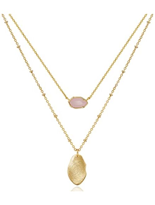 OZEL JEWELRY & GIFT Layered Gold Necklaces for Women - Crystal Colorful Delicate Cutting Pendant Necklace - 18K Gold Plated - Birthday Gifts (Made in Korea)