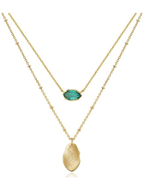 OZEL JEWELRY & GIFT Layered Gold Necklaces for Women - Crystal Colorful Delicate Cutting Pendant Necklace - 18K Gold Plated - Birthday Gifts (Made in Korea)