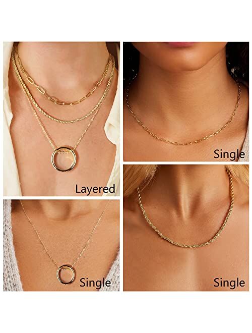 BOUTIQUELOVIN 3 Layered Chain Necklaces for Women 2023 Trendy Fashion Necklaces with Circle Pendant Gold/Silver