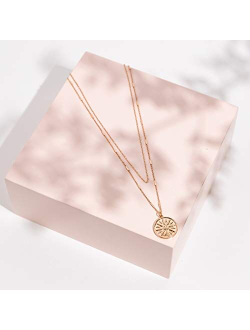 PAVOI 14K Gold Plated Layering Necklaces | Stylish Minimalist Design Pendant Necklaces | Bar, Lotus, Disc, Dog Tag, Horizontal Bar Pendants for Women