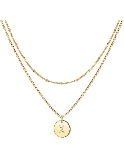 IEFWELL Initial Necklaces for Women, Gold White Gold Rose Gold Double Side Engraved Hammered Coin Necklaces for Women Initial Necklace Layered Initial Necklaces for Women