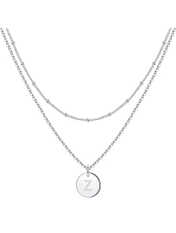 IEFWELL Initial Necklaces for Women, Gold White Gold Rose Gold Double Side Engraved Hammered Coin Necklaces for Women Initial Necklace Layered Initial Necklaces for Women