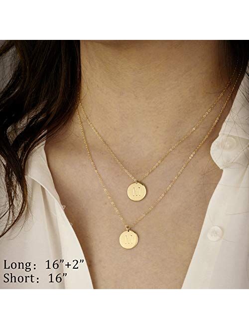 IEFWELL Initial Necklaces for Women, Gold White Gold Rose Gold Double Side Engraved Hammered Coin Necklaces for Women Initial Necklace Layered Initial Necklaces for Women