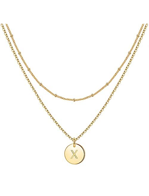 IEFWELL Initial Necklaces for Women, Gold White Gold Rose Gold Double Side Engraved Hammered Coin Necklaces for Women Initial Necklace Layered Initial Necklaces for Women