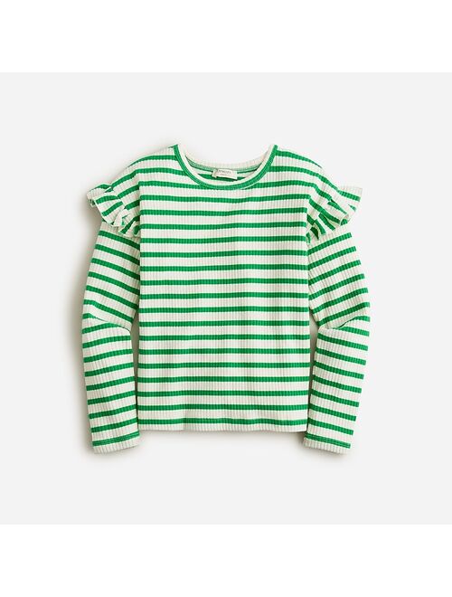 Girls' ruffle-shoulder ribbed T-shirt