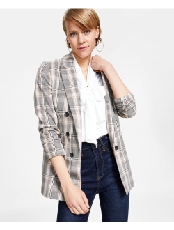 Women's Mini-Check-Print Faux-Double-Breasted Jacket, Created for Macy's