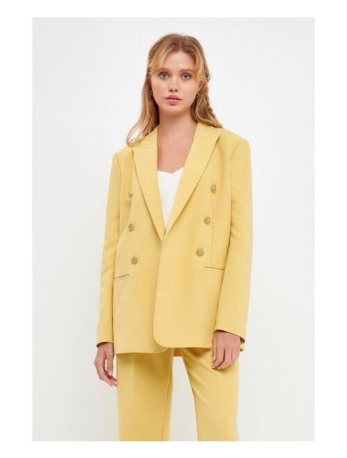 ENGLISH FACTORY Women's Gold Buttoned Structured Blazer