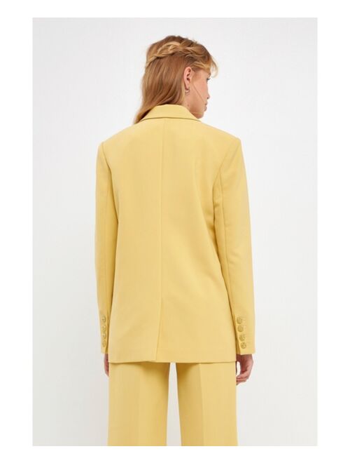 ENGLISH FACTORY Women's Gold Buttoned Structured Blazer