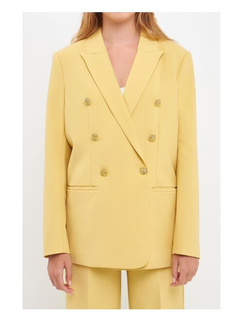 ENGLISH FACTORY Women's Gold Buttoned Structured Blazer