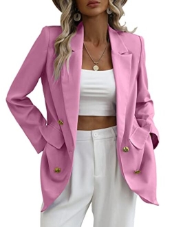 Lueluoye Women's Casual Blazers Long Sleeve Open Front Gold Button Work Office Blazer Jackets with Pockets