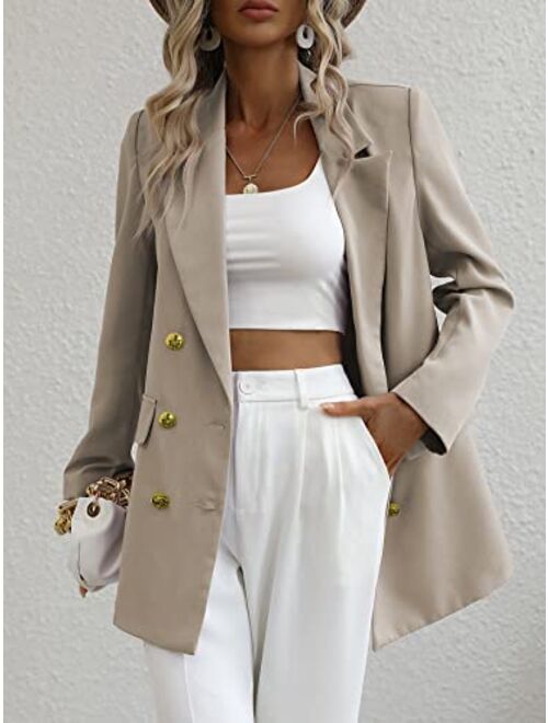 Lueluoye Women's Casual Blazers Long Sleeve Open Front Gold Button Work Office Blazer Jackets with Pockets