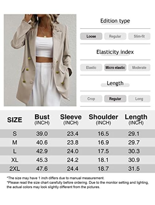 Lueluoye Women's Casual Blazers Long Sleeve Open Front Gold Button Work Office Blazer Jackets with Pockets