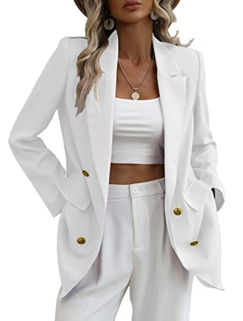 Lueluoye Women's Casual Blazers Long Sleeve Open Front Gold Button Work Office Blazer Jackets with Pockets