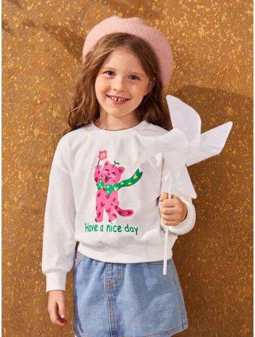 SHEIN Young Girl Cartoon & Slogan Graphic Drop Shoulder Pullover