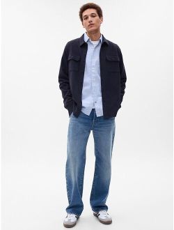 Cotton Solid Long Sleeve Relaxed Fit Utility Shirt