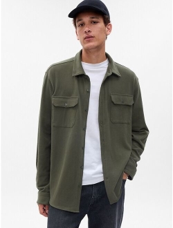 Cotton Solid Long Sleeve Relaxed Fit Utility Shirt