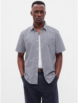 Cotton Solid Button Down Short Sleeve Relaxed Fit Poplin Shirt