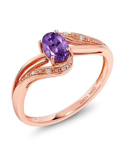 Gem Stone King 10K Rose Gold Purple Amethyst and Diamond Engagement Bypass Ring For Women (0.39 Cttw, Gemstone Birthstone, Available In Size 5, 6, 7, 8, 9)