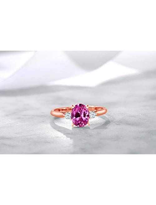 Gem Stone King 1.75 Ct Oval Pink Created Sapphire White Created Sapphire 10K Rose Gold Ring