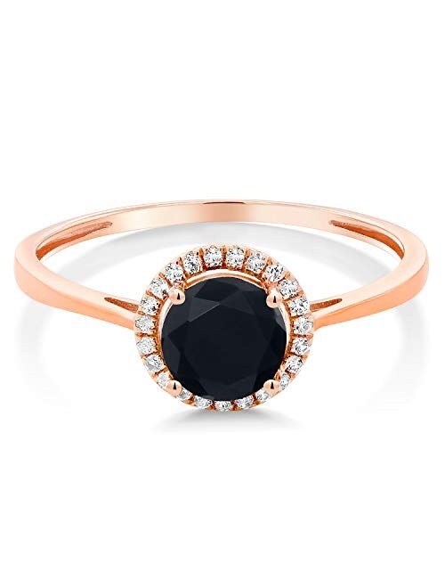 Gem Stone King 10K Rose Gold Black Onyx and White Diamond Engagement Ring For Women (0.92 Cttw, Gemstone Birthstone, Available In Size 5, 6, 7, 8, 9)