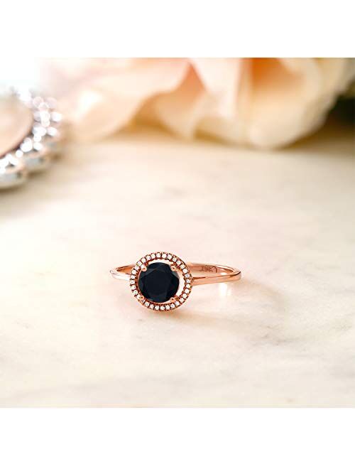 Gem Stone King 10K Rose Gold Black Onyx and White Diamond Engagement Ring For Women (0.92 Cttw, Gemstone Birthstone, Available In Size 5, 6, 7, 8, 9)