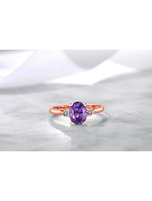 Gem Stone King 10K Rose Gold Oval Purple Amethyst and White Diamond 3-Stone Ring For Women (1.13 Cttw, Gemstone Birthstone, Available In Size 5, 6, 7, 8, 9)