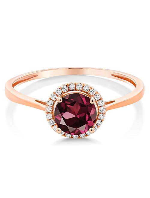 Gem Stone King 10K Rose Gold Red Rhodolite Garnet and Diamond Engagement Ring For Women (1.22 Cttw, Gemstone Birthstone, Available In Size 5, 6, 7, 8, 9)