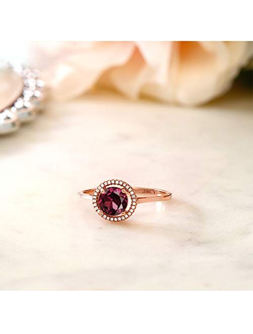 Gem Stone King 10K Rose Gold Red Rhodolite Garnet and Diamond Engagement Ring For Women (1.22 Cttw, Gemstone Birthstone, Available In Size 5, 6, 7, 8, 9)