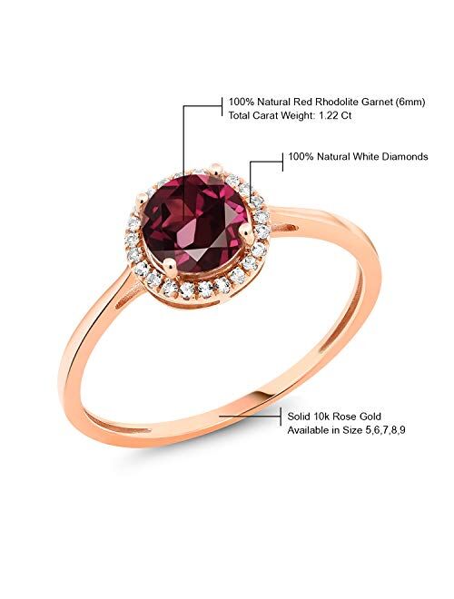 Gem Stone King 10K Rose Gold Red Rhodolite Garnet and Diamond Engagement Ring For Women (1.22 Cttw, Gemstone Birthstone, Available In Size 5, 6, 7, 8, 9)