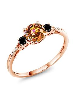 Gem Stone King 1.17 Ct Round Ecstasy Mystic Topaz Black Diamond 10K Rose Gold Ring (Available 5,6,7,8,9)